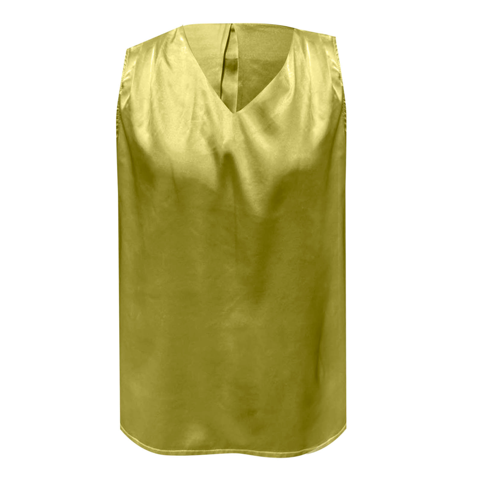 thumbnail image 5 of Top sin mangas de satén con cuello en V para mujer, para el verano, blusa informal transpirable de poliéster de color liso, 5 of 6